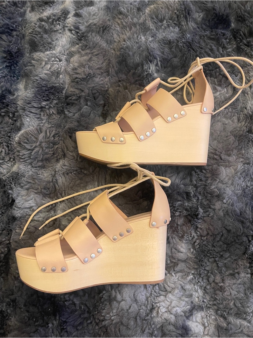 NEW!  Loeffler Randall Natural Vachetta Leather Lace-Up Strappy Platform Sandals